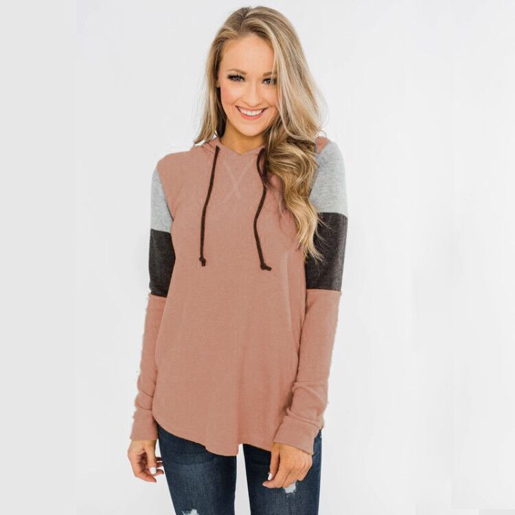 Contrast Sweater Hoodie with Long Sleeves and Loose Fit