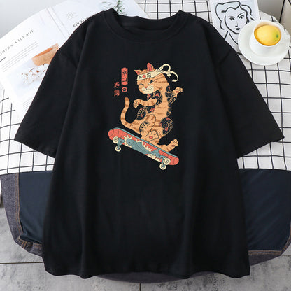 2023 Fashionable Japanese Ninja Cat Print Women's T-Shirt