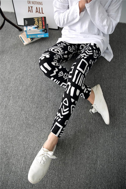 Spring Graffiti Milk Silk Ink Painting Leggings