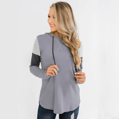 Contrast Sweater Hoodie with Long Sleeves and Loose Fit