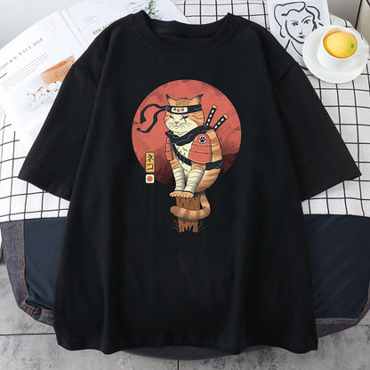 2023 Fashionable Japanese Ninja Cat Print Women's T-Shirt