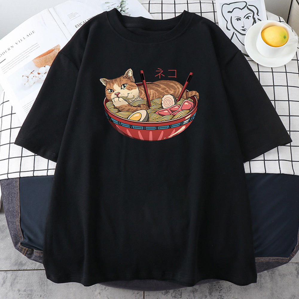 2023 Fashionable Japanese Ninja Cat Print Women's T-Shirt