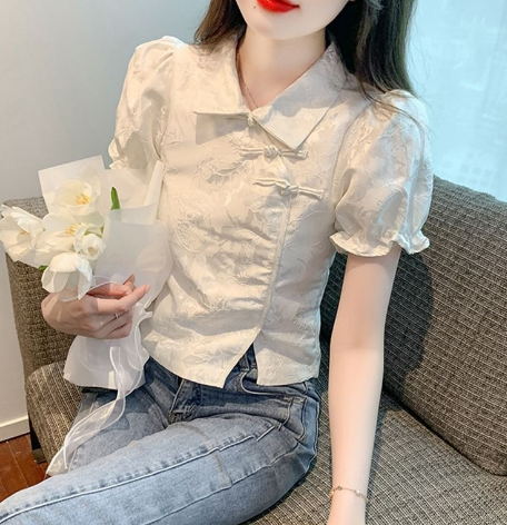 Improved Qipao Style Puff Sleeve Lace Shirt