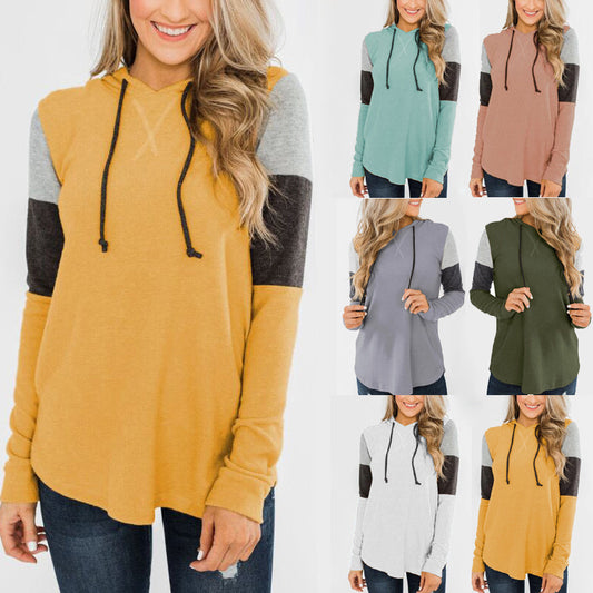 Contrast Sweater Hoodie with Long Sleeves and Loose Fit