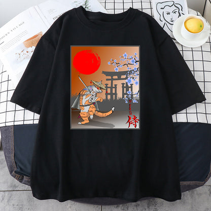 2023 Fashionable Japanese Ninja Cat Print Women's T-Shirt