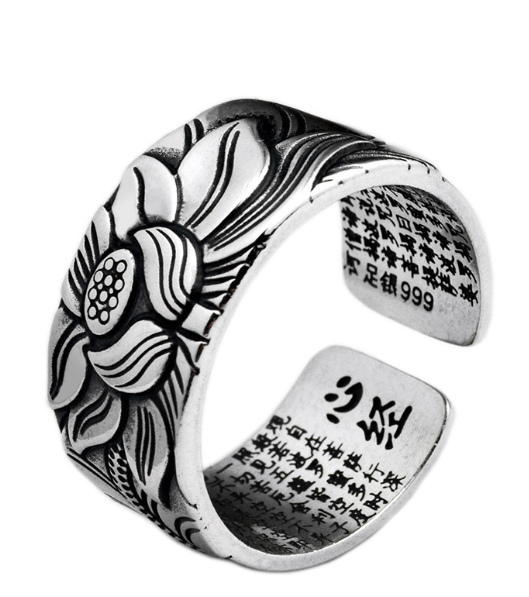 999 Pure Silver Vintage Thai Lotus Flower Ring