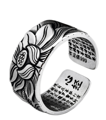 999 Pure Silver Vintage Thai Lotus Flower Ring