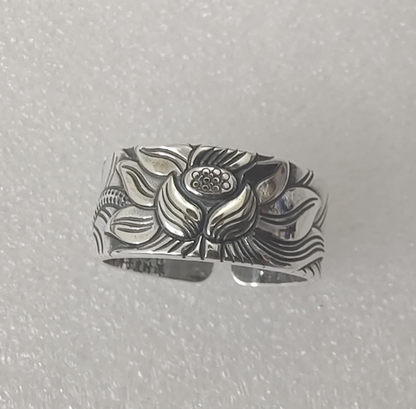999 Pure Silver Vintage Thai Lotus Flower Ring