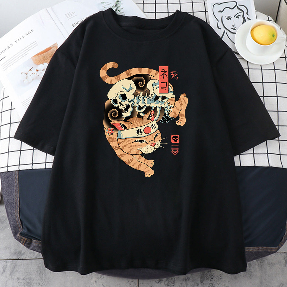2023 Fashionable Japanese Ninja Cat Print Women's T-Shirt