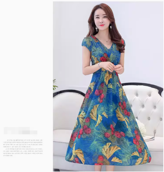 Bohemian V-Neck Chiffon Printed Dress 2020 Summer Style