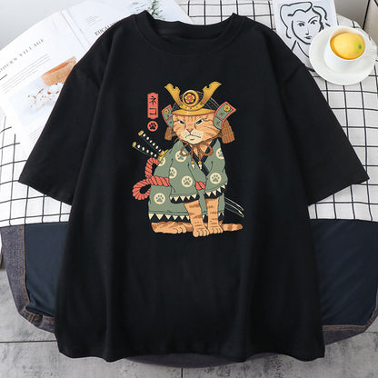 2023 Fashionable Japanese Ninja Cat Print Women's T-Shirt