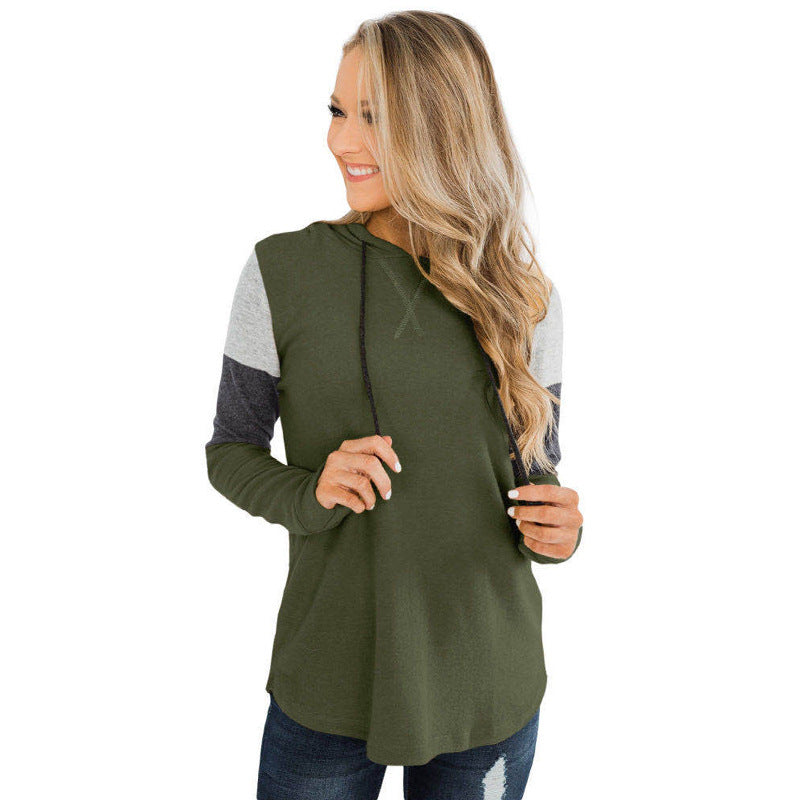Contrast Sweater Hoodie with Long Sleeves and Loose Fit