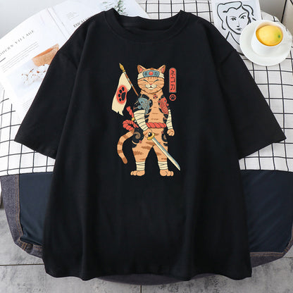 2023 Fashionable Japanese Ninja Cat Print Women's T-Shirt