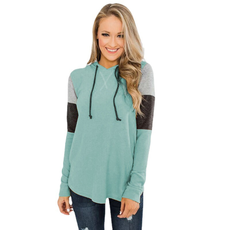 Contrast Sweater Hoodie with Long Sleeves and Loose Fit