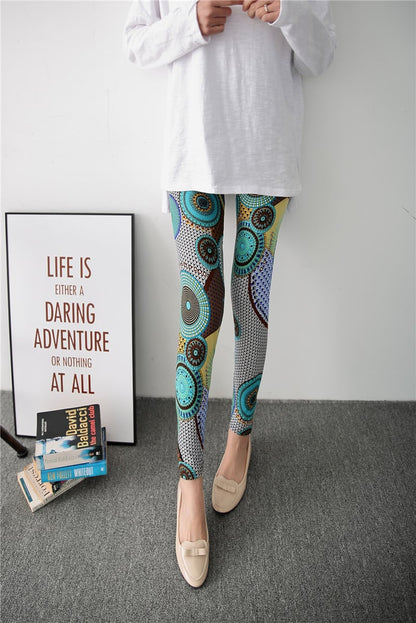 Spring Graffiti Milk Silk Ink Painting Leggings