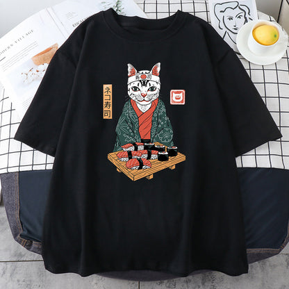 2023 Fashionable Japanese Ninja Cat Print Women's T-Shirt