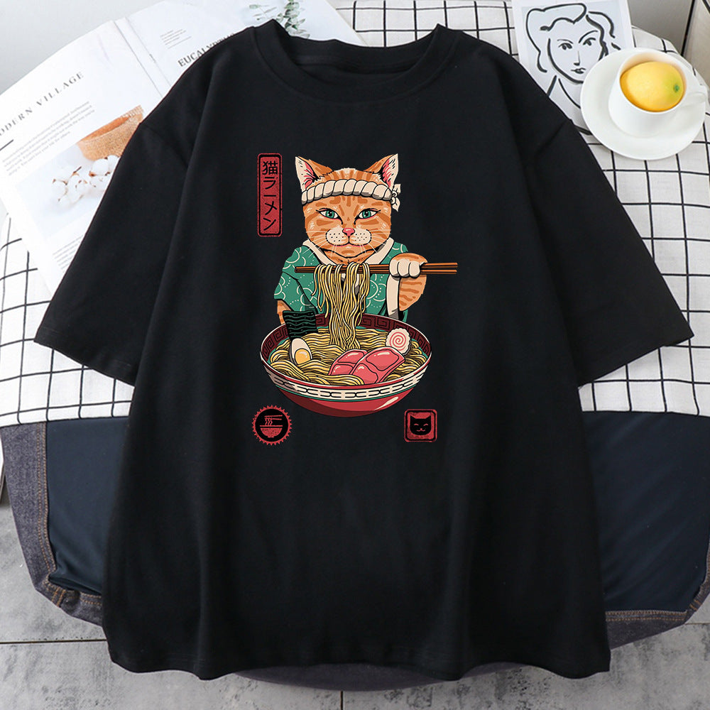 2023 Fashionable Japanese Ninja Cat Print Women's T-Shirt
